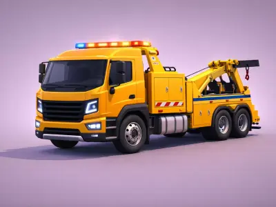 Low Poly Tow Truck Service Vehicle Model PBR Texture Low-poly 3D model