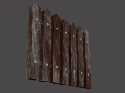 Ancient wooden fence  Low-poly 3D model