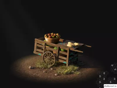medieval cart Low-poly 3D model 9