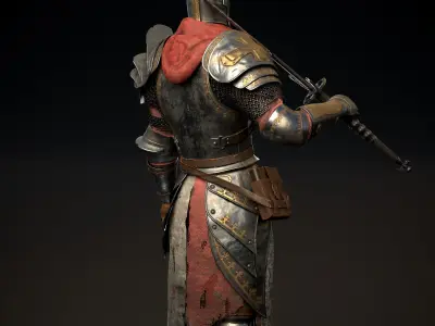 Medieval knight Templier Low-poly 3D model