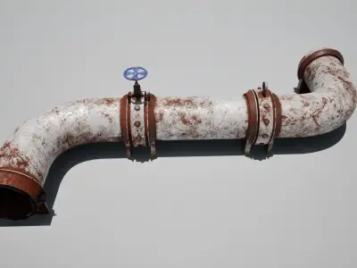 Rusty old industrial pipes with valve Low-poly 3D model