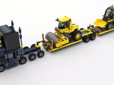 Lego Truck  Bulldozer Road Roller with 3 drivers and trailer 3D model