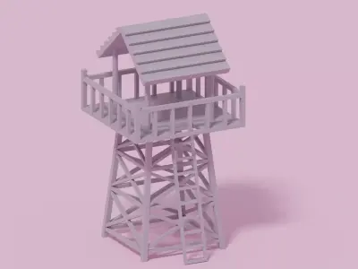 Low Poly Wooden Watch Tower 3D model