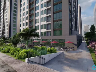 Modern Residential Building Ground Floor Cafe  High Quality 3D 3D model