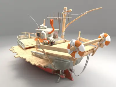 Boat 3d Model with substance painter texturing Low-poly 3D model