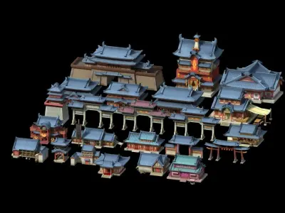 Cartoon  Ancient Chinese architecture Low-poly 3D model