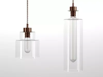 Empire two glass pendant lights hanging from metal rod 3D model