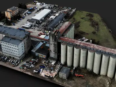 factory industrial facility concrete silo terrain Low-poly 3D model