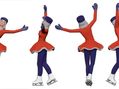 001305 woman in orange skirt and purple leggings on skates 3D model