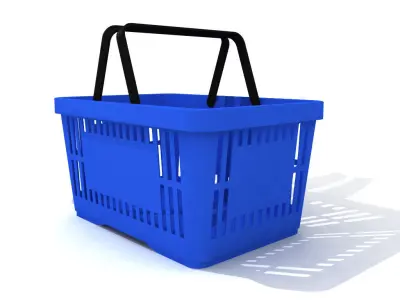 Blue plastic shopping basket for groceries 3D model