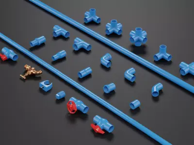 Set of PVC pipe accessories kitbash 3D model