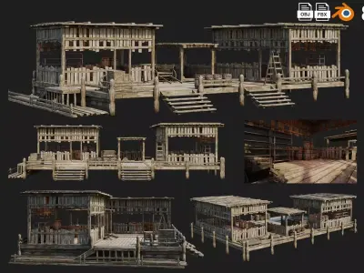 Old Wooden Storage Building 4K Textures GameReady 82 Low-poly 3D model