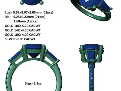 3carat Round And Bauggate Stone Engagement Ring 3D print model purchase