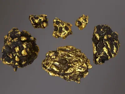 Gold Nuggets - PBR Game Ready Low-poly 3D models Low-poly 3D model