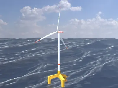 Wind turbine with Offshore Foundation E1 H-132 RD 172m animation Low-poly 3D model
