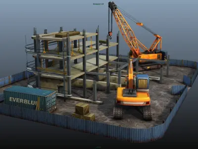 Construction Pack - Crane - Digger and Props - low poly Low-poly 3D model