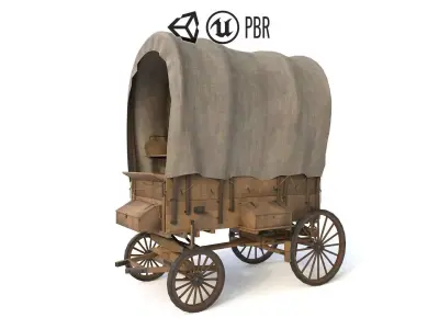 Western Covered Wagon Low-poly 3D model
