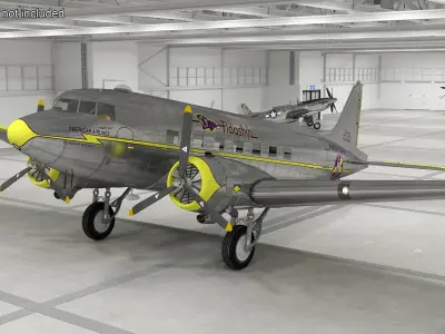  Vintage Propeller Aircraft Douglas DC-3 Rigged for Maya 