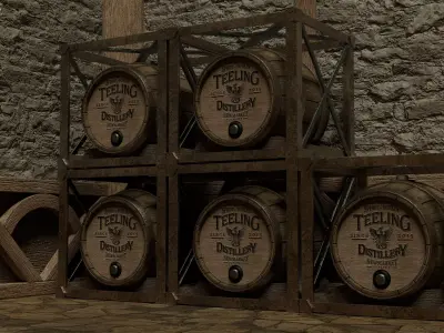 Wine or Whiskey Barrels and modular barrel racks Low-poly 3D model