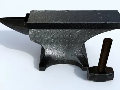 Anvil and Sledge Hammer Low-poly 3D model
