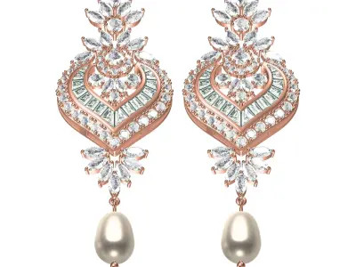 Antique Round and Marquise Diamond Heart Shape Long Earring 3D print model