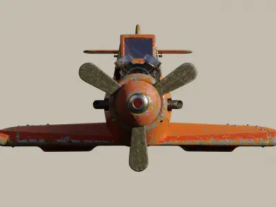 Plane orange airplane with propeller 3D model