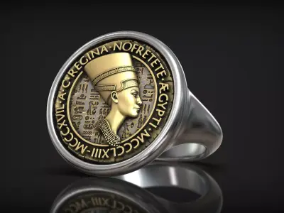 Regina Nofretete Ancient Design Egypt Coin Ring 3D print model