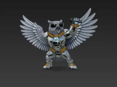 Robot Owl Metal Star Armored Winged Vocalist 3D Print Model 3D model