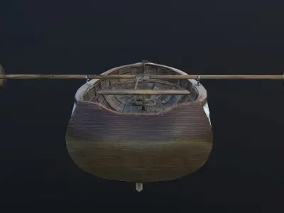 Wooden row boat Low-poly 3D model