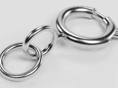 Chain End - Silver Spring Ring Jewelry Clasp with Links 3D model