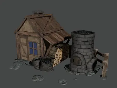 Medieval house Low-poly 3D model 17