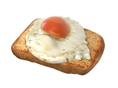fried egg with bread  Low-poly 3D model