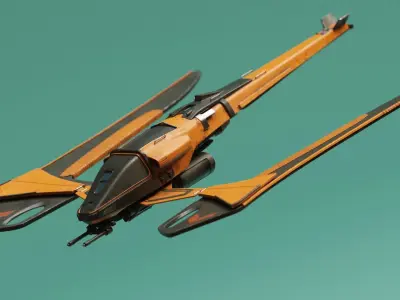 Spaceship orange and flying Low-poly 3D model