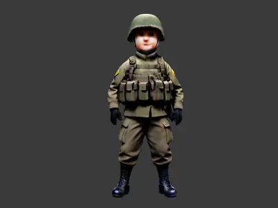 Cartoon World War II Soldier Low-poly 3D model
