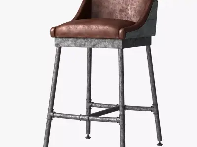 Restoration Hardware Iron Scaffold Leather Barstool 3D model
