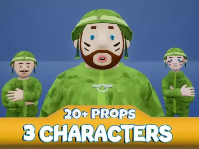 Toon Military Characters Low-poly 3D model