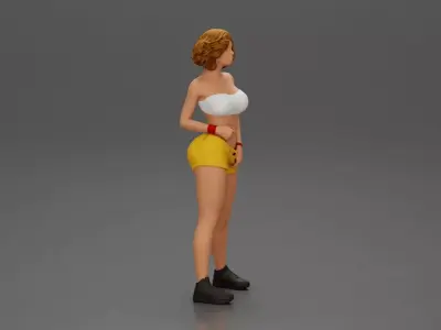 Stylish Woman Striking Confident Pose in Bright Summer Outfit 3D print model