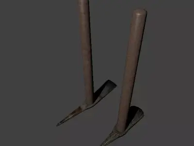 pickaxe pair of wooden shovels Low-poly 3D model