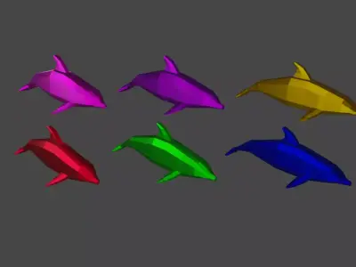 Six different colored Low Poly dolphins in Blender 3D  Low-poly 3D model