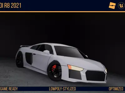 Stylized Audi R8 - Game Ready Low-poly 3D model