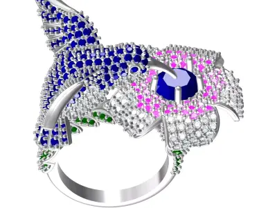 Antique Diamond Hummingbird Bird Hip Hop Ring 3D print model