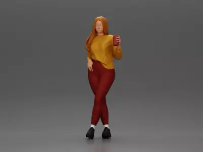 Style in Yellow and Red Holding a Drink with sunglasses 3D print model