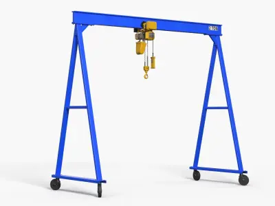 2 Ton Manual Drive Overhead Gantry with Lifting Hook Blue 3D model