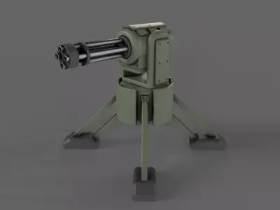 PBR Turret Gun 04 Green Low-poly 3D model