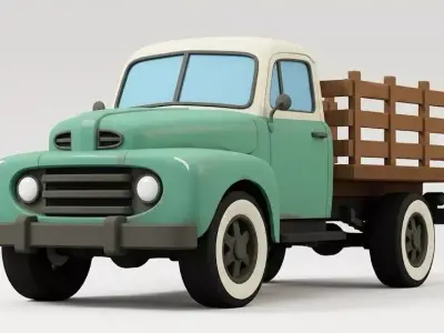 Stylized 1950s Rural Pickup Truck 3D Model Low-poly 3D model