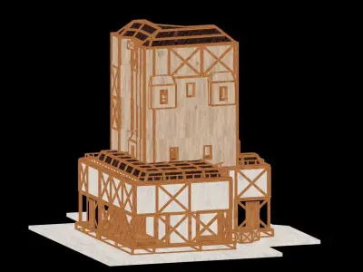 Medieval Low Poly Building  Castle Wooden Village Stone House 15 Low-poly 3D model