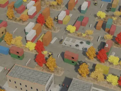 Cargo Container Yard In Autumn 3D model