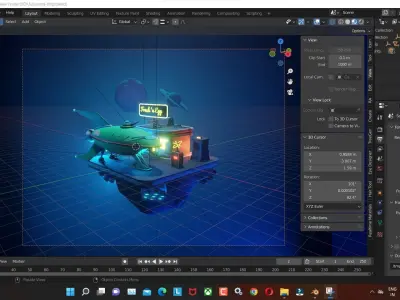 Futurama-ship 3D model Render In blender Low-poly 3D model