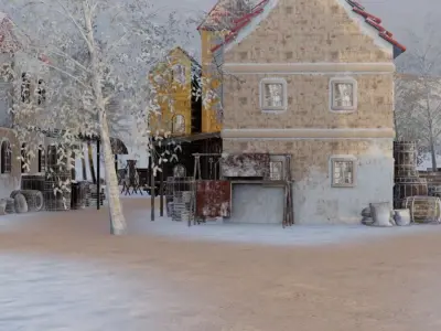 Medieval Village In Snow 3D model