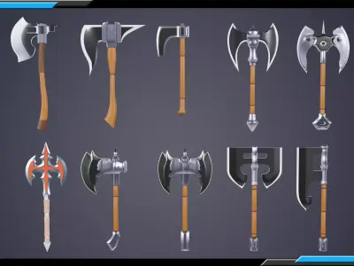 Mele Weapons And Shields  Base Mesh Models Low-poly 3D model